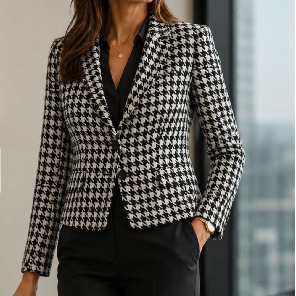 Vintage 90s Sag Harbor Houndstooth Blazer 6P Corporate Sleek Office Siren